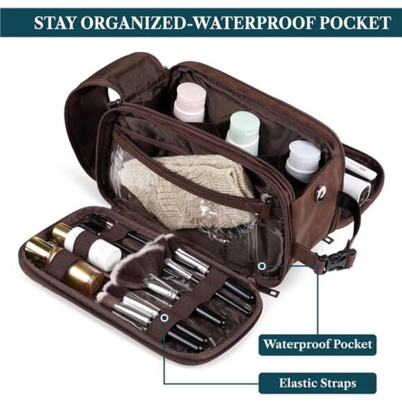 Mens Toiletry Bag Travel Bag Shaving Kit Grooming Organizer Water Resistant Case - Picture 3 of 7